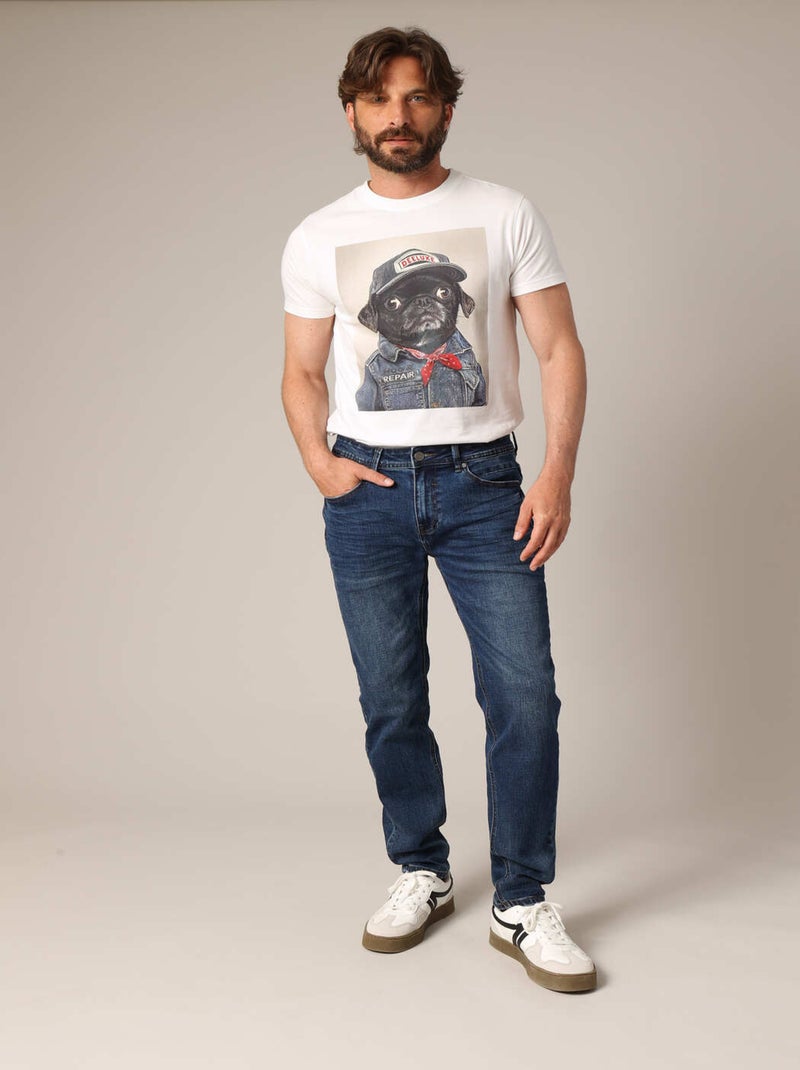 Jean droit homme en coton stretch confortable 'Deeluxe' Bleu clair - Kiabi