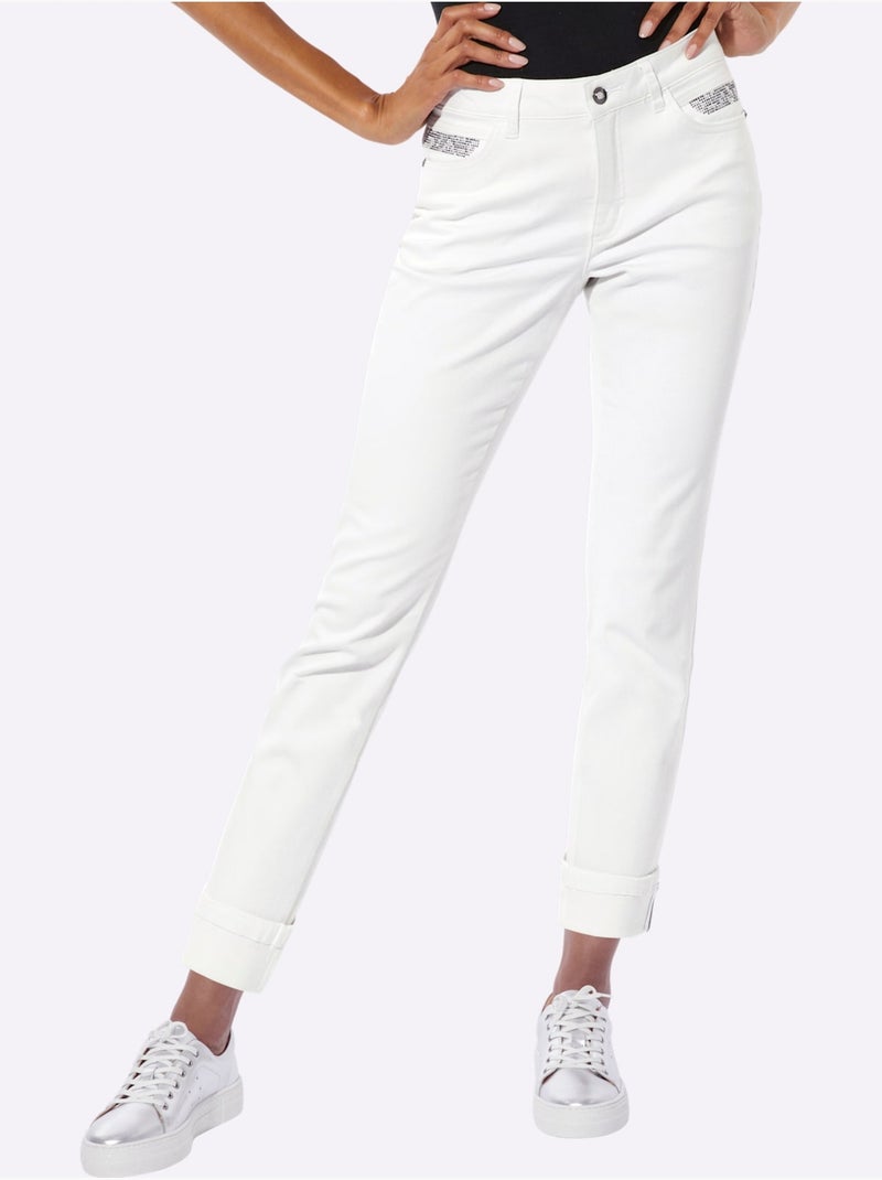 Jean Droit Mélange Coton Et Lyocell De Qualité - Taille Courte - helline Blanc - Kiabi