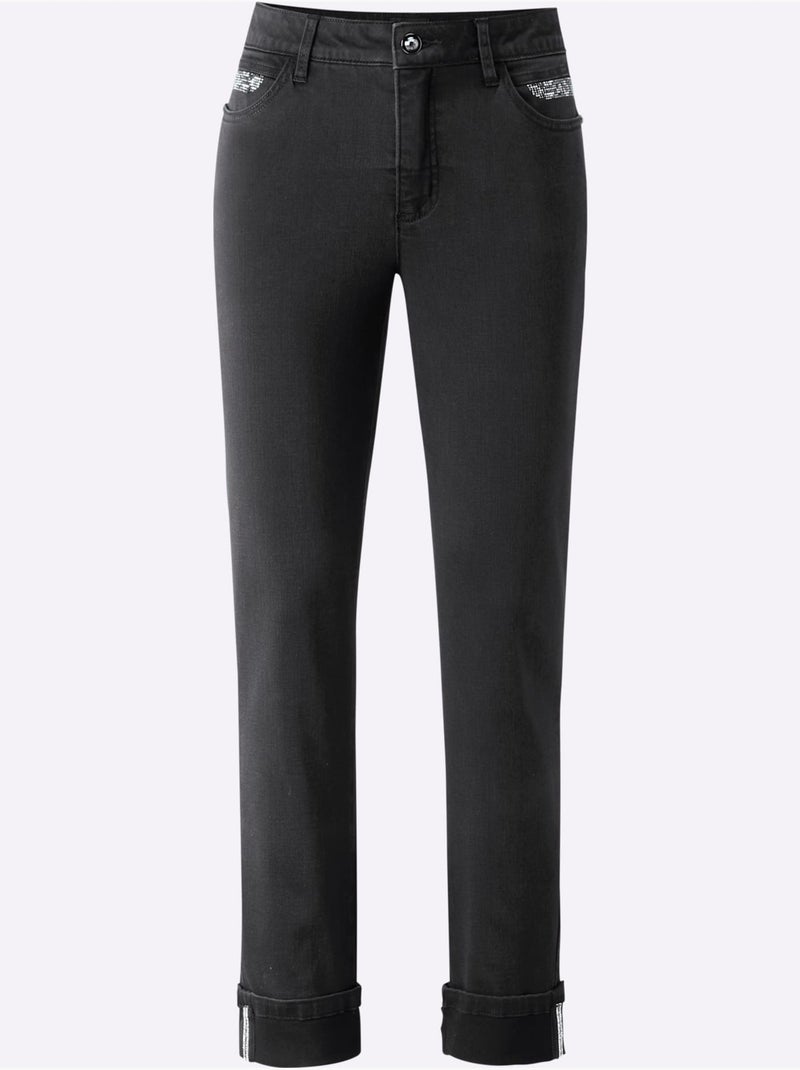 Jean Droit Mélange Coton Et Lyocell De Qualité - Taille Courte - Helline Noir - Kiabi