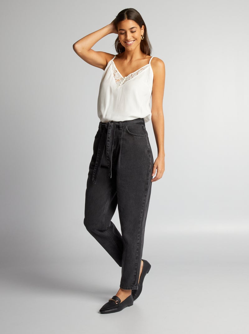 HOT Womens Jeans Jean Taille Haute Paper Bag Jean Droit