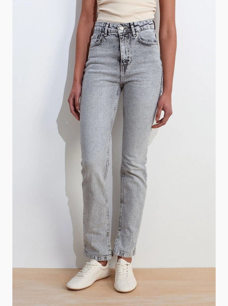 Jean droit slim à taille haute dilvin Gris clair - Kiabi