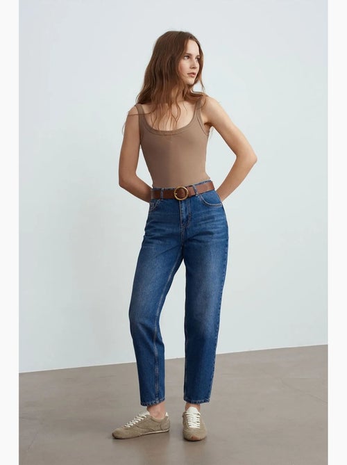 Jean droit taille basse en coton dilvin - Kiabi