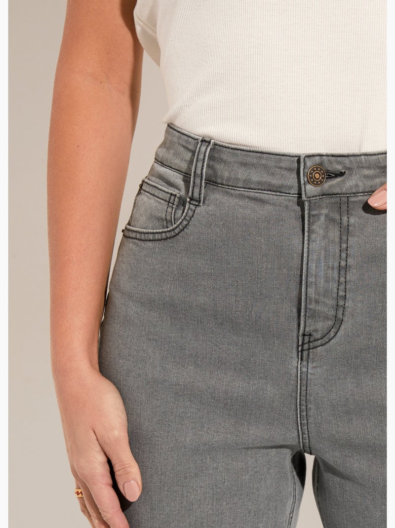 Jean droit taille haute 7/8 stretch - afibel Gris - Kiabi