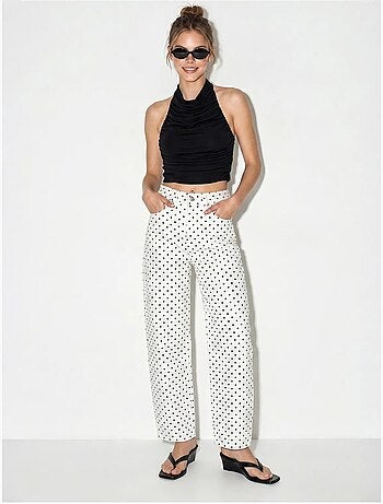 Jean droit taille haute à pois lucci