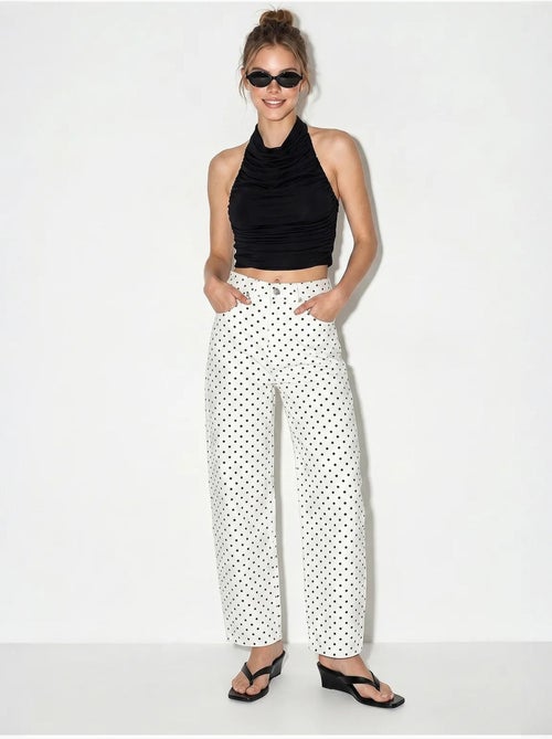Jean droit taille haute à pois lucci - Kiabi Jean droit taille haute à pois lucci - Kiabi
