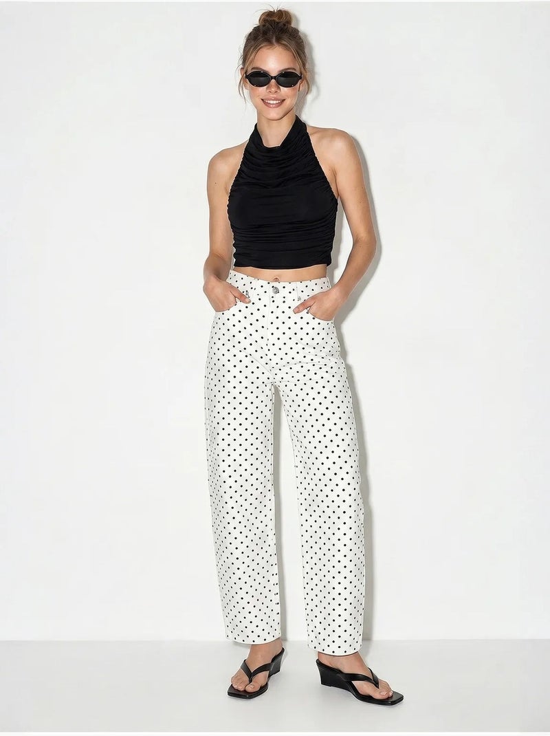Jean droit taille haute à pois lucci Blanc cassé - Kiabi