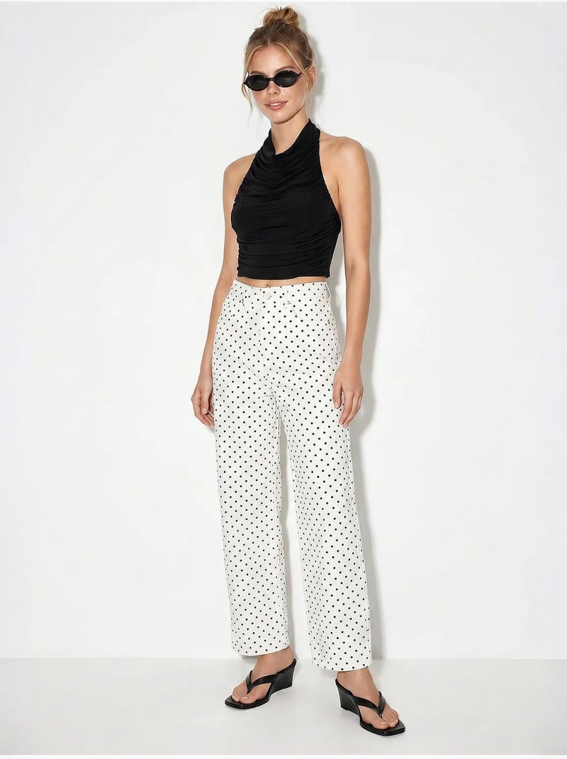 Jean droit taille haute à pois lucci Blanc cassé - Kiabi