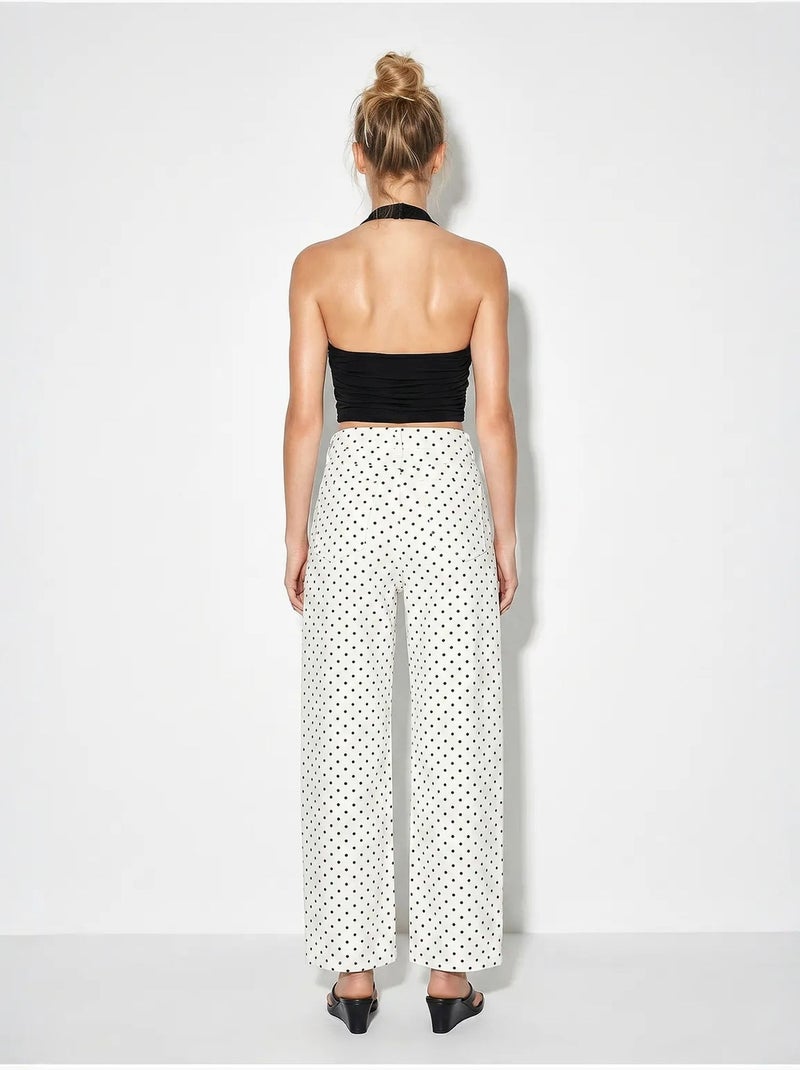 Jean droit taille haute à pois lucci Blanc cassé - Kiabi