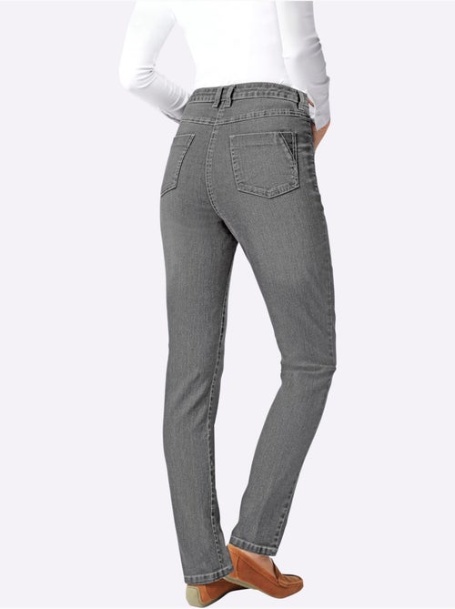 Jean droit taille haute avec coutures et poches arrière - taille courte - moda vilona - Kiabi