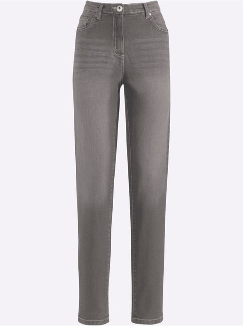 Jean droit taille haute avec coutures et poches arrière - taille courte - moda vilona - Kiabi