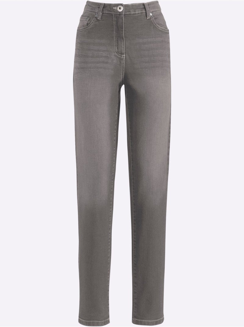 Jean droit taille haute avec coutures et poches arrière - taille courte - moda vilona Gris - Kiabi