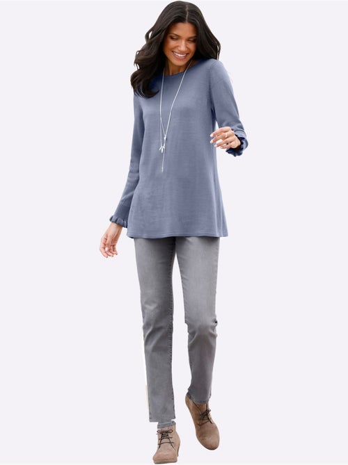 Jean droit taille haute avec coutures et poches arrière - taille courte - moda vilona - Kiabi