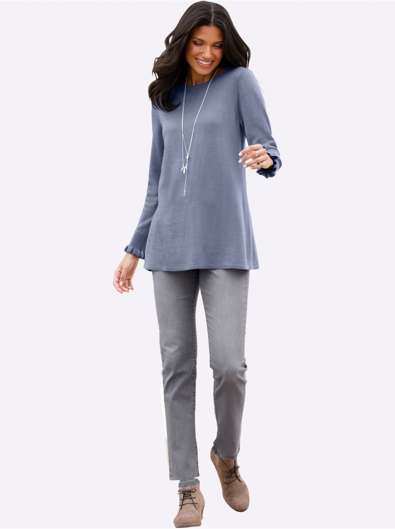 Jean droit taille haute avec coutures et poches arrière - taille courte - moda vilona Gris - Kiabi