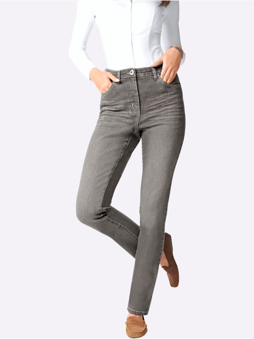 Jean droit taille haute avec coutures et poches arrière - taille courte - moda vilona - Kiabi