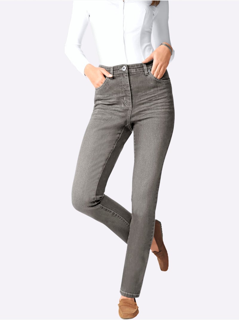 Jean droit taille haute avec coutures et poches arrière - taille courte - moda vilona Gris - Kiabi