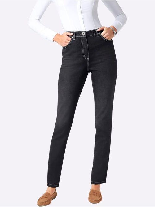 Jean droit taille haute avec empiècements et poches arrière - taille standard - moda vilona - Kiabi