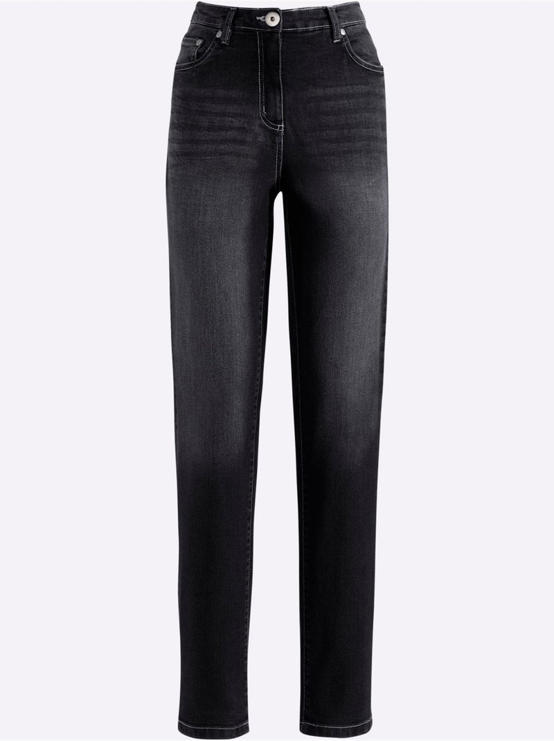Jean droit taille haute avec empiècements et poches arrière - taille standard - moda vilona Noir - Kiabi
