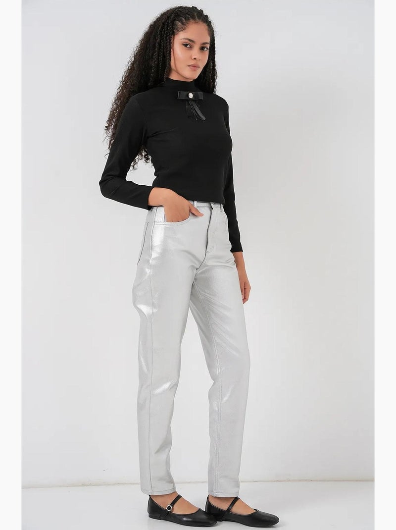 Jean droit taille haute bdart Argent - Kiabi