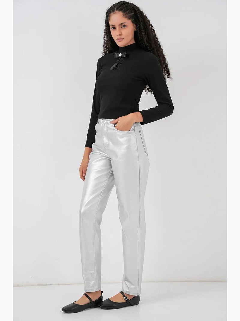 Jean droit taille haute bdart Argent - Kiabi