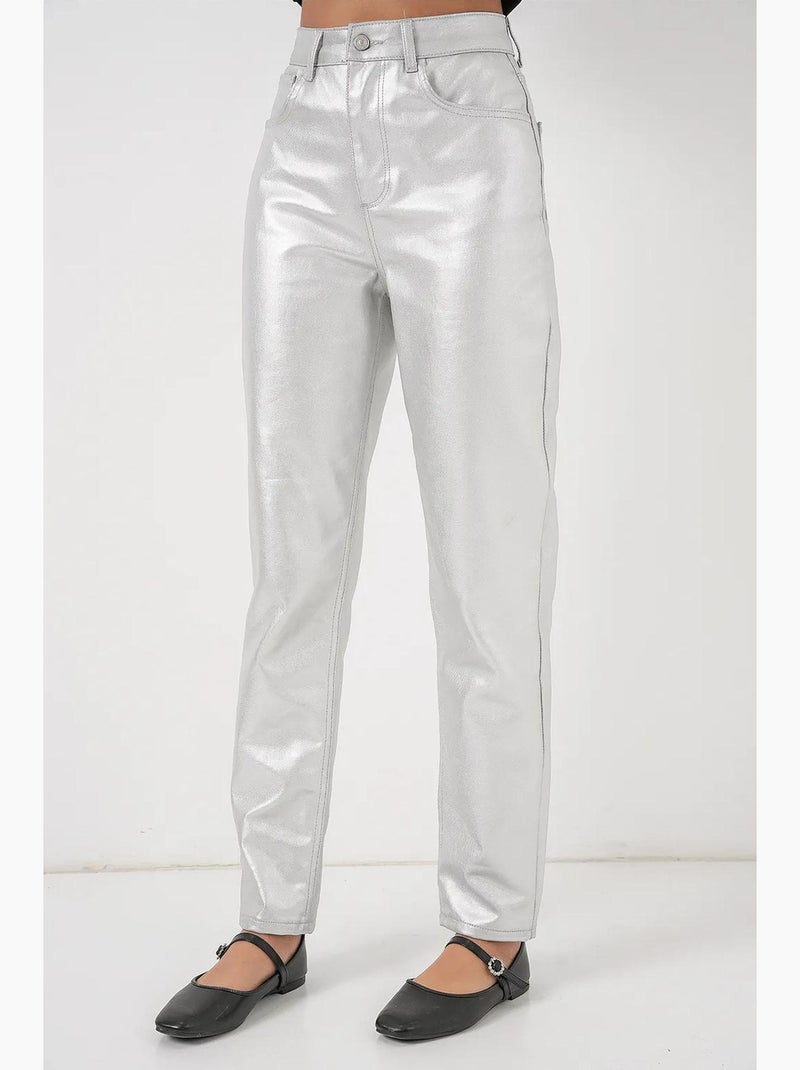 Jean droit taille haute bdart Argent - Kiabi
