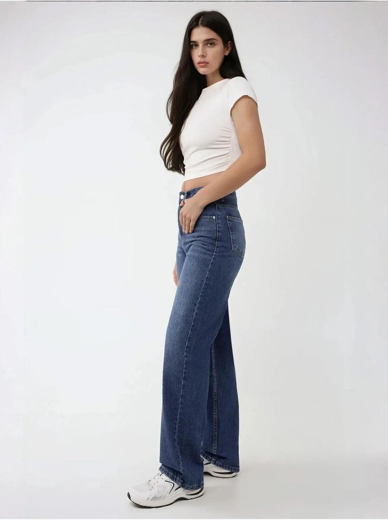 Jean droit taille haute Bleu outremer - Kiabi