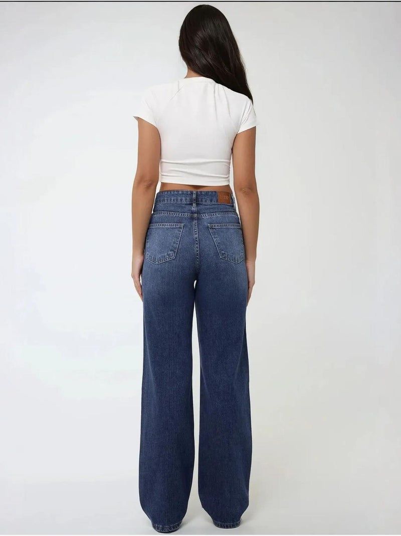 Jean droit taille haute Bleu outremer - Kiabi