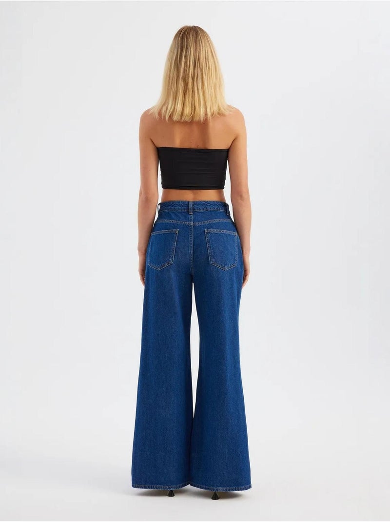 Jean droit taille haute Bleu outremer - Kiabi