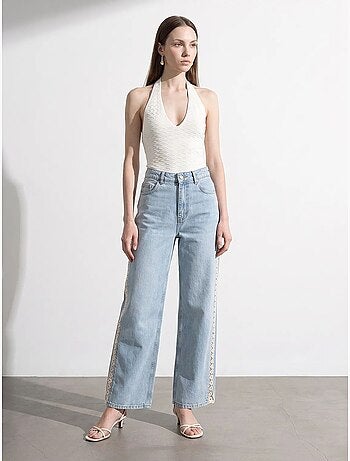 Jean droit taille haute brodé dilvin