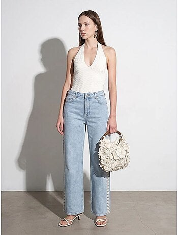 Jean droit taille haute brodé dilvin