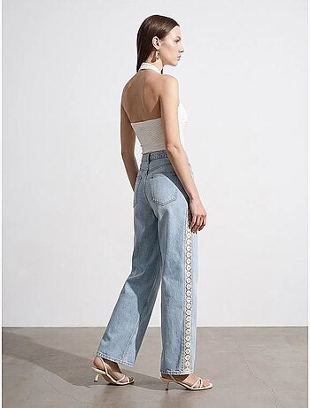 Jean droit taille haute brodé dilvin