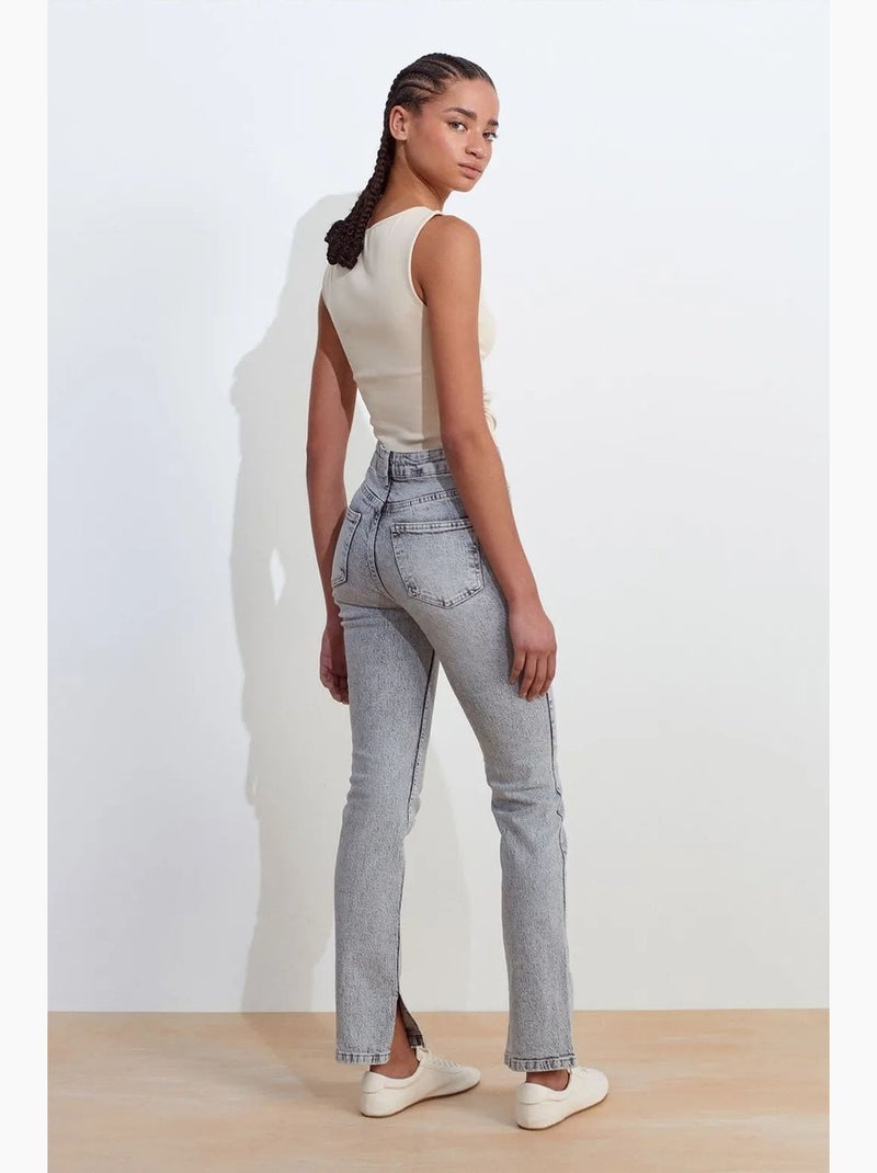 Jean droit taille haute dilvin Gris clair - Kiabi