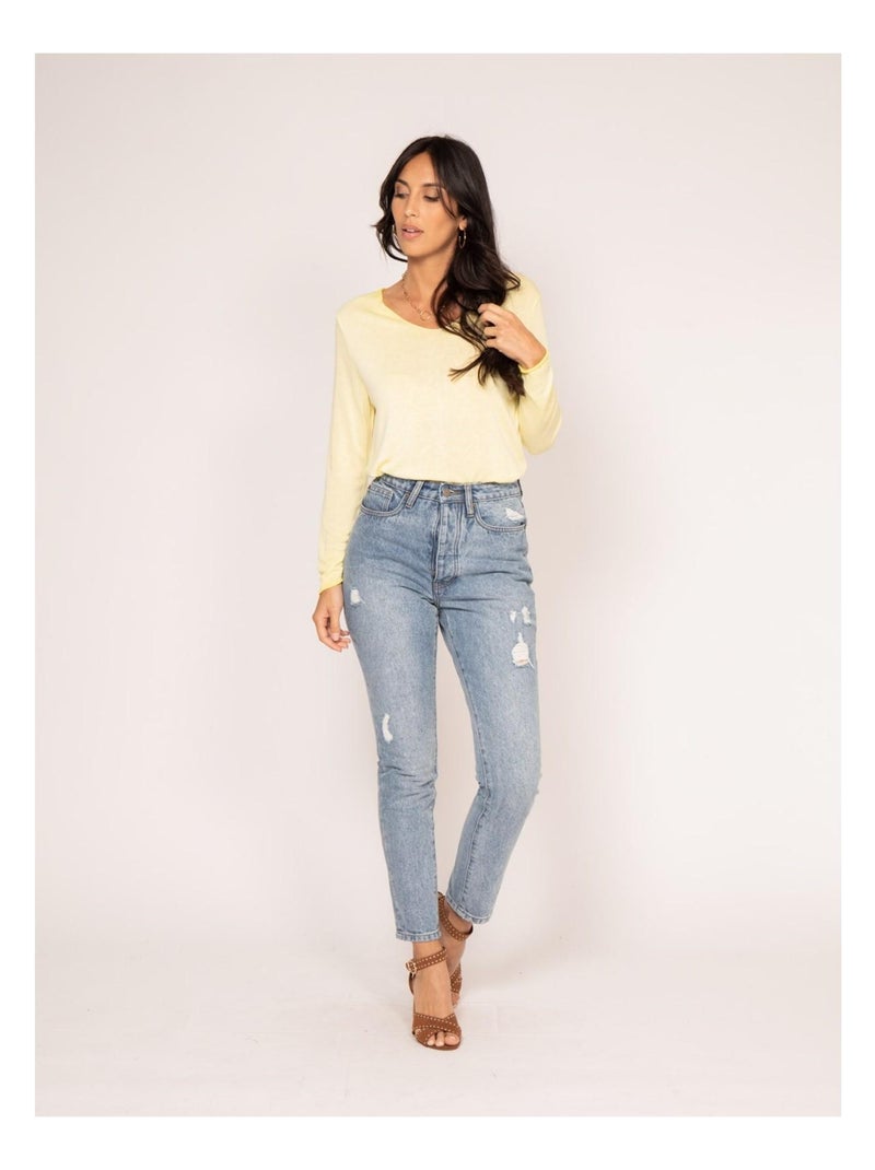 Jean droit taille haute ELOISE Bleu clair - Kiabi