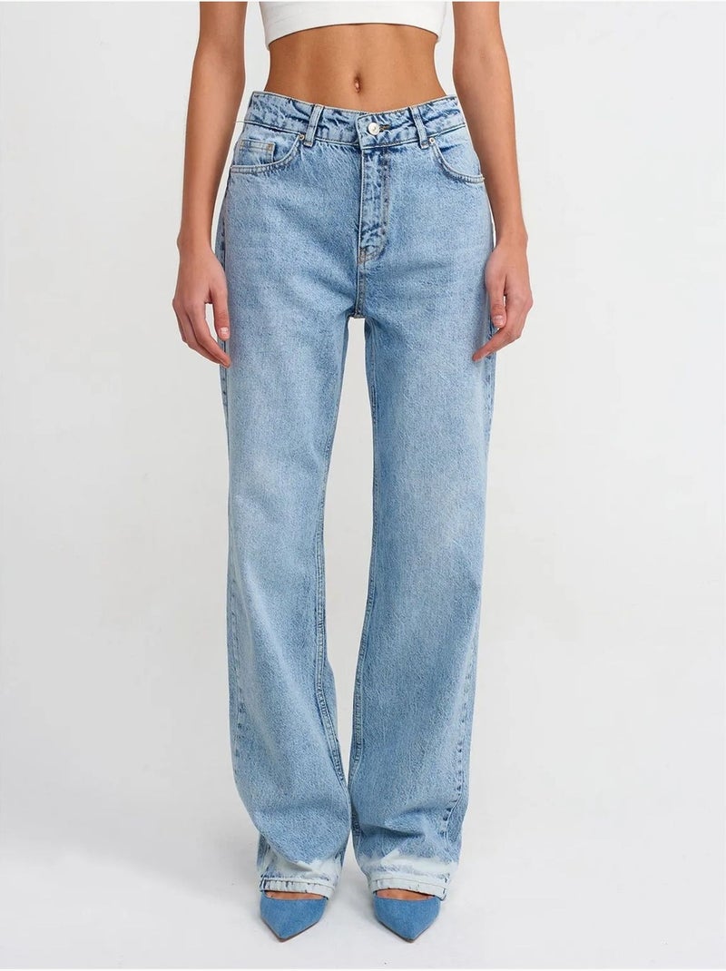 Jean droit taille haute en denim de coton dilvin Bleu saphir - Kiabi