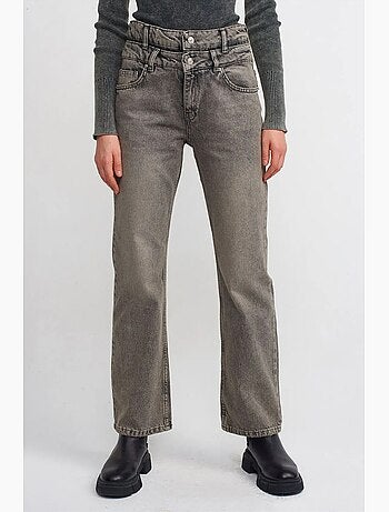 Jean droit taille haute en denim de coton dilvin
