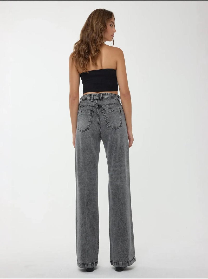 Jean droit taille haute Gris - Kiabi