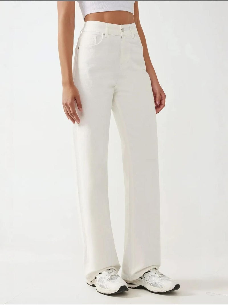 Jean droit taille haute hiccup Blanc - Kiabi