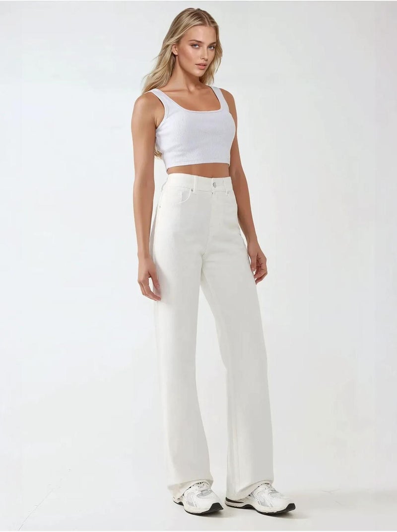 Jean droit taille haute hiccup Blanc - Kiabi