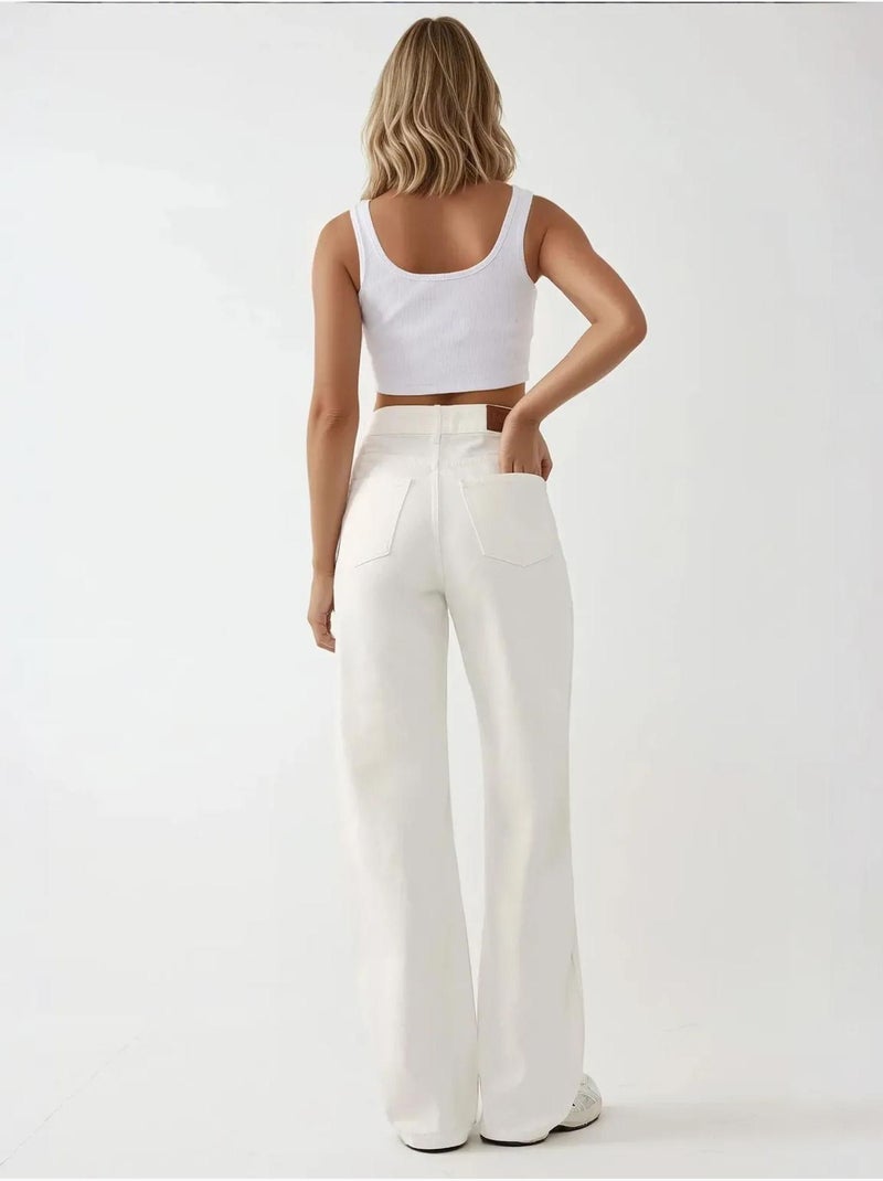 Jean droit taille haute hiccup Blanc - Kiabi