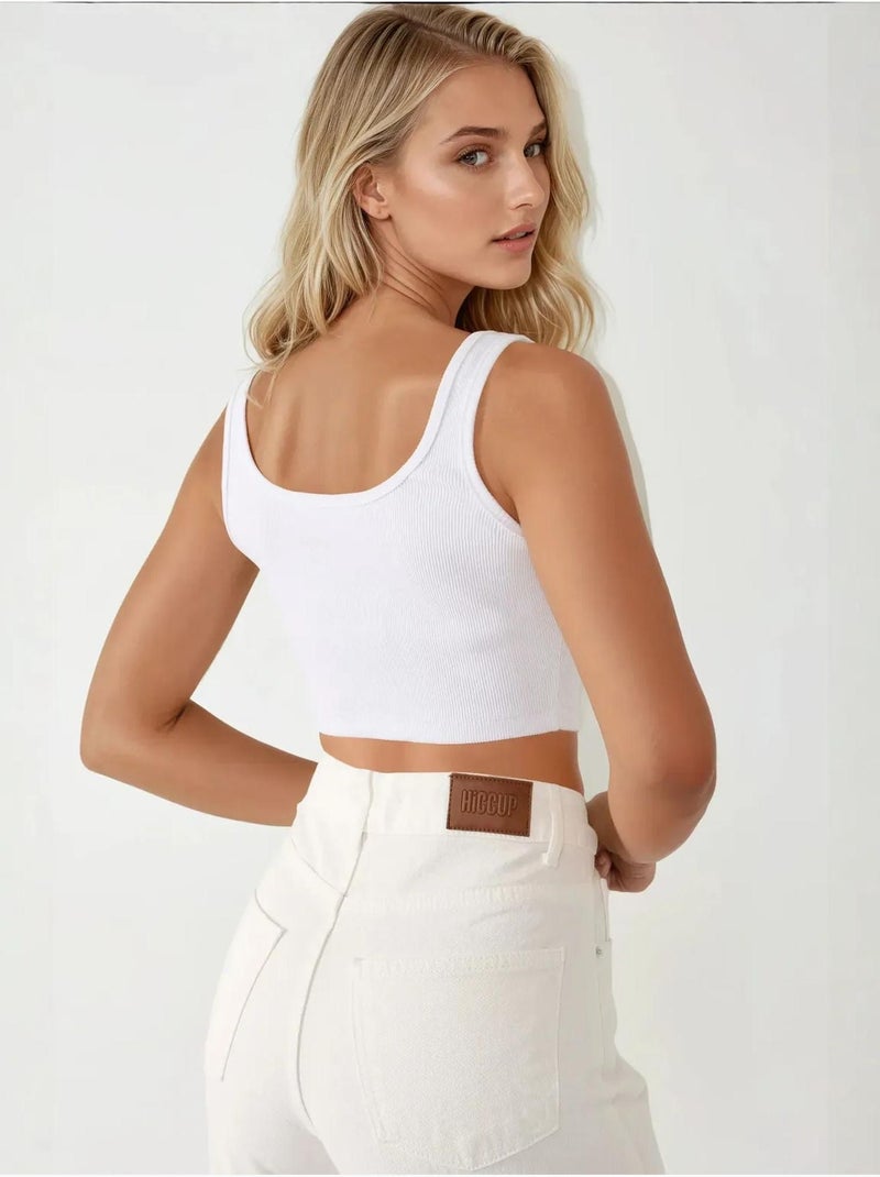 Jean droit taille haute hiccup Blanc - Kiabi