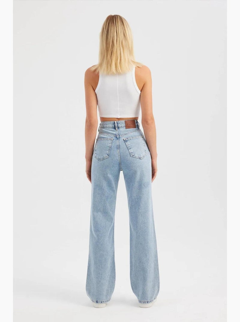 Jean droit taille haute hiccup Bleu clair - Kiabi