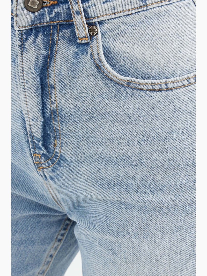 Jean droit taille haute hiccup Bleu clair - Kiabi