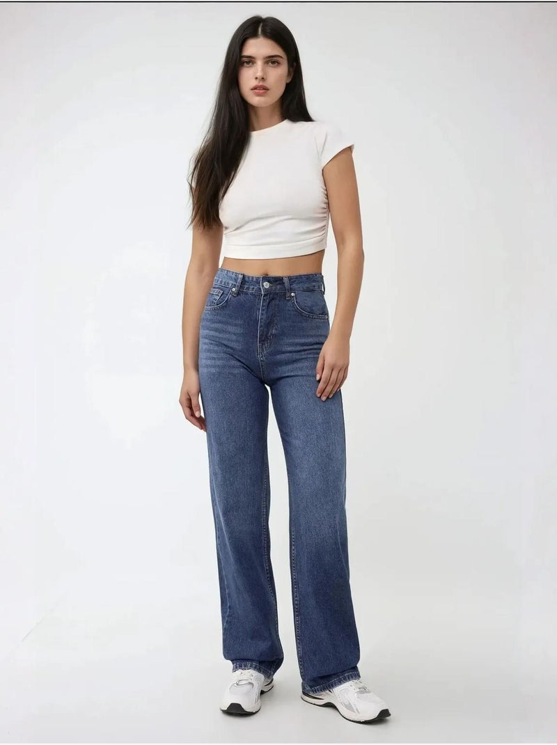 Jean droit taille haute hiccup Bleu outremer - Kiabi