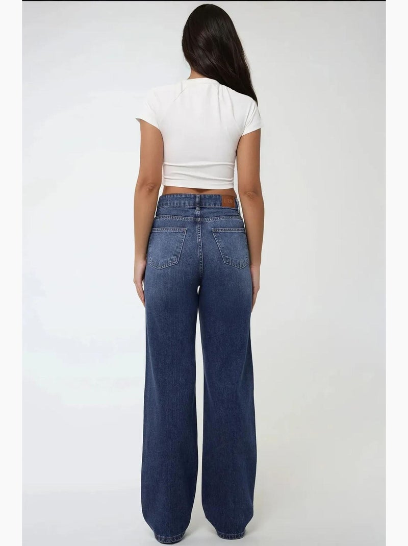 Jean droit taille haute hiccup Bleu outremer - Kiabi