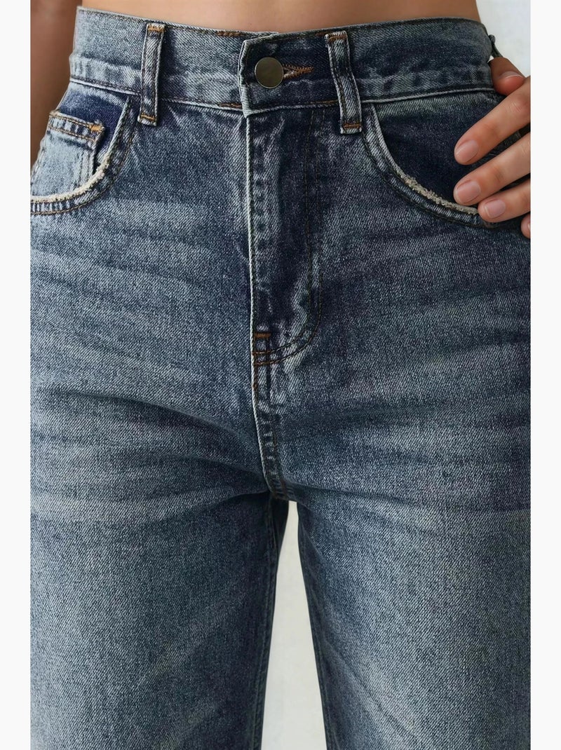 Jean droit taille haute hiccup Bleu saphir - Kiabi
