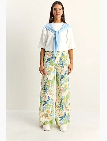 Pantalon en jean taille haute à imprimé cachemire et jambes droites lucci