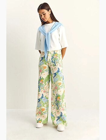 Pantalon en jean taille haute à imprimé cachemire et jambes droites lucci