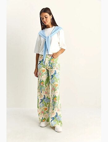 Pantalon en jean taille haute à imprimé cachemire et jambes droites lucci