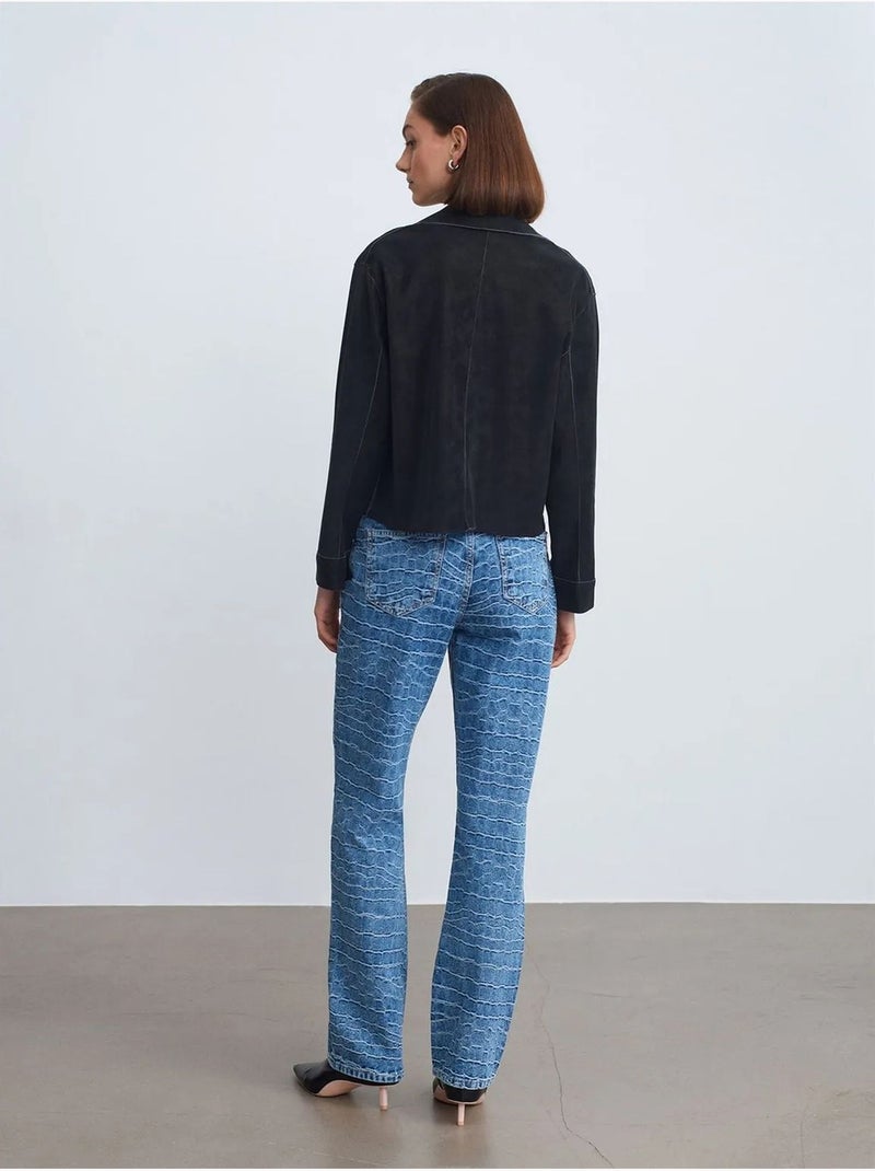 Jean droit taille haute texturé dilvin Bleu saphir - Kiabi