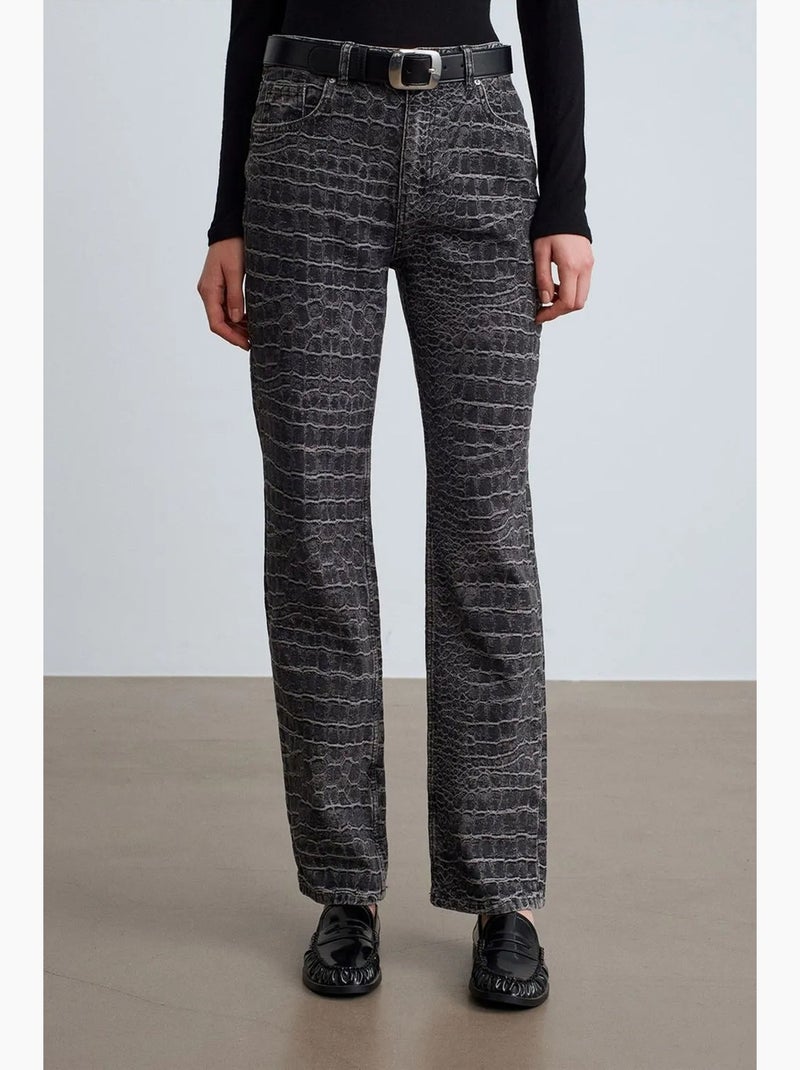 Jean droit taille haute texturé dilvin Gris Noir - Kiabi