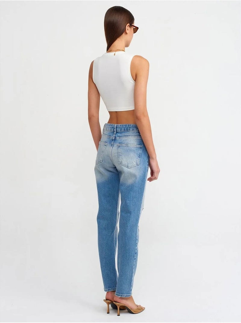 Jean droit taille mi-haute dilvin Bleu clair - Kiabi